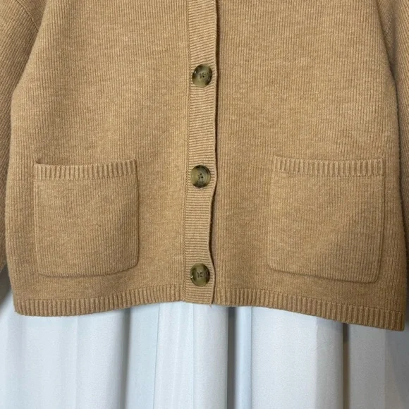 LOFT Waist Patch Pocket Cardigan Button Front Sweater Camel Womens Medium - Picture 5 of 11